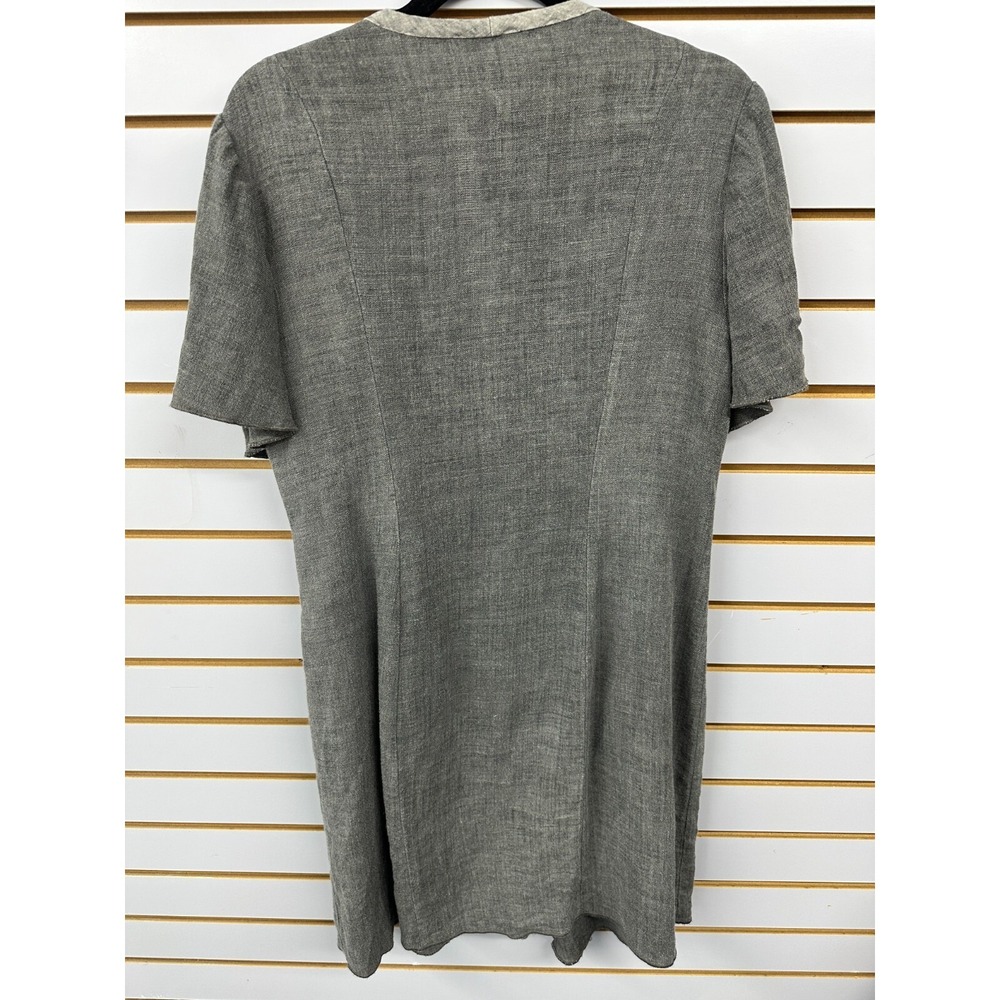 L. O'Neill Design Womens Medium Linen Short Sleeve Wrap Dress Gray Rosette - Picture 4 of 4